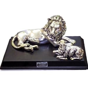 Sterling Silver Lion and Lamb Stand. Thick and heavy. 8.5 inches wide stand