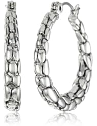 Napier Silver-Tone Textured Click-it Hoop Earrings