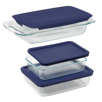 Pyrex  Easy Grab 6-Piece Value Pack, includes 1-ea 3-qt Oblong, 3-cupRectangleStorage, 6-cup Rectangle Storage, Blue Plastic 