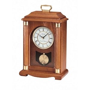 Seiko Mantel Chime with Pendulum Carriage Clock Dark Brown Solid Oak Case Metal Accents by