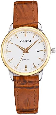 OLIPAI Women's Dress Wrist Watches Swiss Quartz with Brown Leather Band &amp; Day