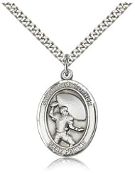 St. Christopher Football Medal, Sterling Silver, Large, Quarter Size