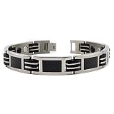 Titanium Men's Bracelet w/ Black Carbon Fiber Inlay & Magnet & Germanium 8.5 Inches