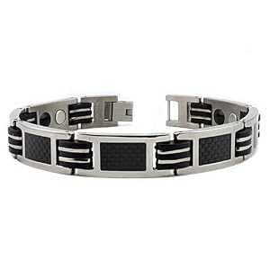 Titanium Men's Bracelet w/ Black Carbon Fiber Inlay & Magnet & Germanium 8.5 Inches