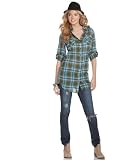 Planet Gold Top, Plaid Button Down Tunic