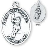 Sterling Silver Saint Christopher Ladies-Girls Tennis Medal and 18-inch Chain