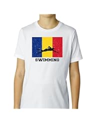 Apparel: Romania - Olympic - Swimming - Flag - Silhouette Boys Cotton Youth T-Shirt
