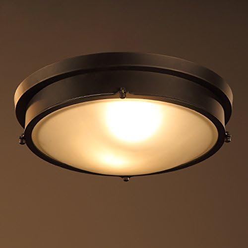 EdiMoM Brand; Vintage Black Flush Mount Metal Base Glass Ceiling Light 2 Lights, Max 120W, Black