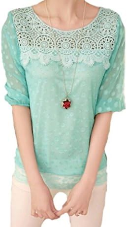 LQXin Chiffon Blouses for Women Fashion 2016 Half Sleeve Shirts Lace Top Clothes (Green, Size L)