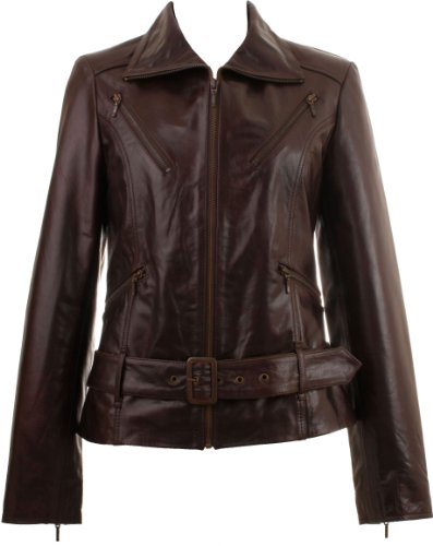 Womens brown real leather biker jacket #Z5