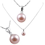 Freshwater Cultured Round Shape 8-8.5mm Pink Pearl / 18K White Gold Pendant, 16