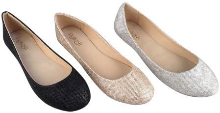 REFRESH DEMI-07 Women's Glitter Shinny Ballerina Ballet Slip On Flats