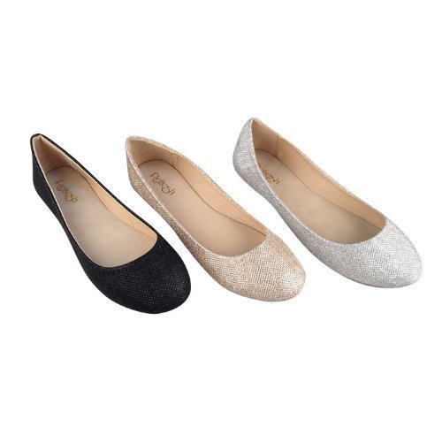 REFRESH DEMI-07 Women's Glitter Shinny Ballerina Ballet Slip On Flats