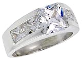 Sterling Silver 3.0 Carat Size Princess Cut Cubic Zirconia Men's Ring