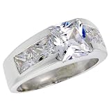 Sterling Silver 3.0 Carat Size Princess Cut Cubic Zirconia Men's Ring (Available in Sizes 8 to 13)