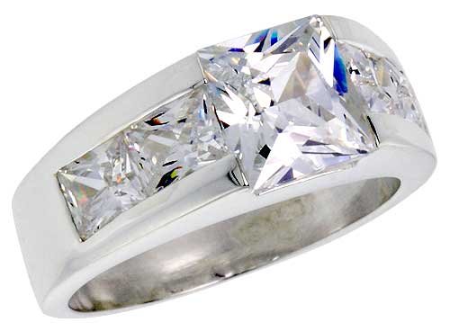 Childrens Toyshop  Jewelry : Sterling Silver 3.0 Carat Size Princess Cut Cubic Zirconia Men's Ring