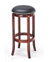 30"H Nailhead Black Leather Like Swivel Barstool Bar Stool in Cherry Finish
