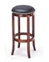 30"H Nailhead Black Leather Like Swivel Barstool Bar Stool in Cherry Finish