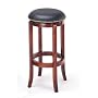 30"H Nailhead Black Leather Like Swivel Barstool Bar Stool in Cherry Finish