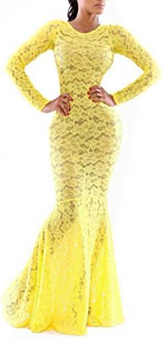 Deemers Women's Elegant Floral Lace Bodycon Mermaid Fishtail Pleated Maxi Dress (S)