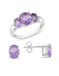 Sterling Silver 3 4/5 CT TGW Round Amethyst Set Of Ring and Earring