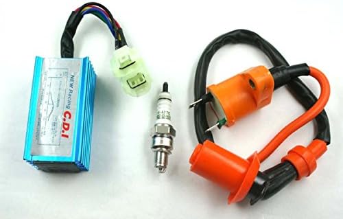 Jinkaye New Pack of Performance Racking Round Ac Fired 6 Pins Cdi + Ignition Coil + 3 Elecrode Spark Plug for Chinese 50cc 125cc 150cc Gy6 Moped Scooter Go Kart