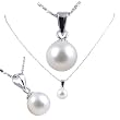 Freshwater Cultured Round Shape 7-7.5mm White Pearl Pendant, 16" Sterling Silver 1MM Cable Chain