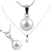 Freshwater Cultured Round Shape 7-7.5mm White Pearl Pendant, 16" Sterling Silver 1MM Cable Chain