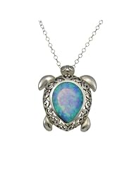 925 Sterling Silver Synthetic Blue Opal Sea Turtle Pendant/Necklace 18 Inches 925 Silver Chain