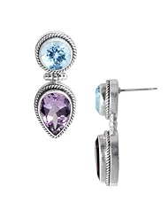 Sterling Silver Earring with Blue Topaz,Amethyst