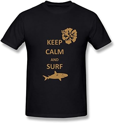 100% Cotton Retro Keep Calm Surfe Shark Tshirts For Guy - Round Neck