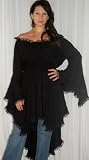 BLACK BLOUSE TOP PEASANT LACE RUFFLED FITS - M L XL 1X 2X - S565S