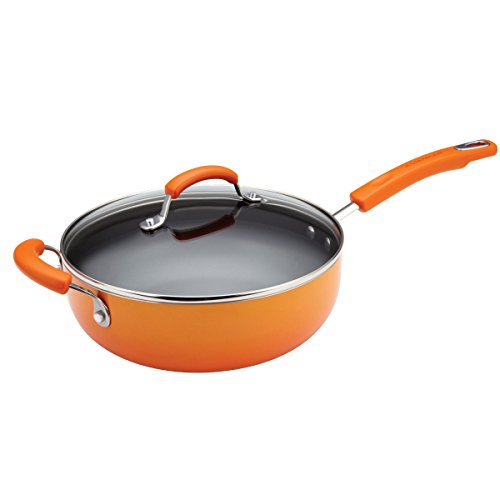 Rachael Ray Porcelain Enamel II Nonstick 4-1/2-Quart Covered Chef Pan, Orange Gradient