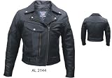 Ladies Heavy Duty Drum Dyed NAKED Cowhide PISTOL PETE Vented Motorcycle COPS Jacket, Brass hardware