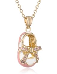 Little Miss Twin Stars Girls 14K Gold Plated Baby Shoe Pendant Necklace, 14"