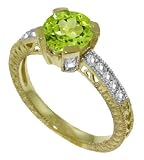 1.5 Carat (ct, cttw, ctw) Round Cut Genuine Peridot & Diamond Accent 14k Gold Engagement Ring