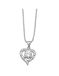 925 Sterling Silver Heart Pendant Necklace with Clear CZ Stones