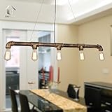 UNITARY BRAND Vintage Metal Water Pipe Pendant Light Max 200W With 5 Lights Black with Copper Finish