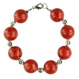 Handmade Coral Bracelet With Silver Floral Beads