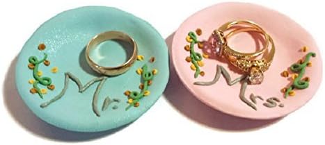 Mr &amp; Mrs Ring Dish, Wedding Ring Dish with Matching Bride And Groom Ring Holders, Clay Jewelry Bowl, His and Hers Ring Dish, Valentine's Day Gift Idea, Wedding Gift Idea