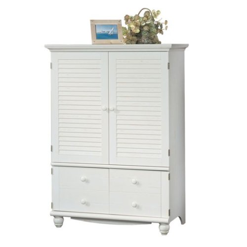 Antique White Shutter Door TV Entertainment Center Armoire