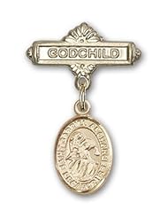 14K Gold Baby Badge with St. Gabriel the Archangel Charm and Godchild Badge Pin