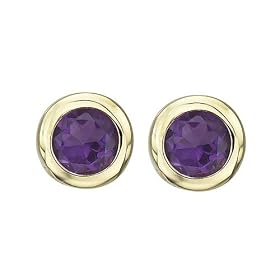 14K Yellow Gold Bezel Set Amethyst Earring Studs by Katarina Jewelry