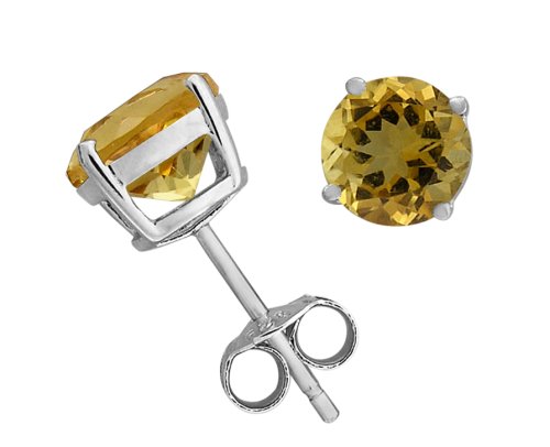 Sterling Silver 8mm Round Citrine Earrings