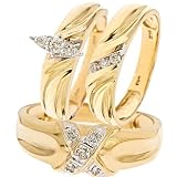 3/8 CT. T.W. Round Cut Diamond Three Ring Matching Wedding Ring Set 14K Yellow Gold - Size 7