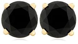 14k Yellow Gold Black Diamond Stud Earrings (2 cttw)