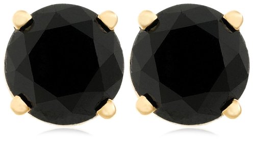 14k Yellow Gold Black Diamond Stud Earrings (2 cttw)