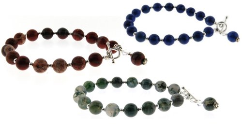 Click here to buy Set of Three Sterling Silver Bracelets with Swarovski Crystal - Lapis Lazuli - Breciated Jasper -... by Tery K Jewelry.