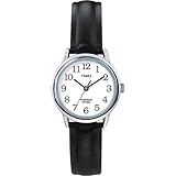 Timex Women's T20441 Black Leather Quartz Watch with White Dial