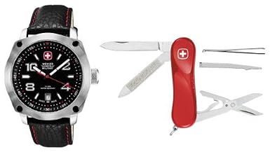 Wenger Swiss Military Men’s 69373 Outback Black Leather Analog Watch and Swiss Army Knife Gift Set$89.99